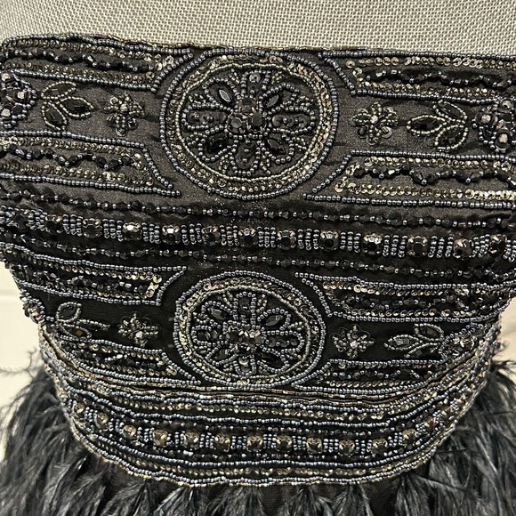 Sue Wong Nocturne Strapless Black Beaded Ostrich Feather Cocktail Dress Size 8 - Picture 3 of 16